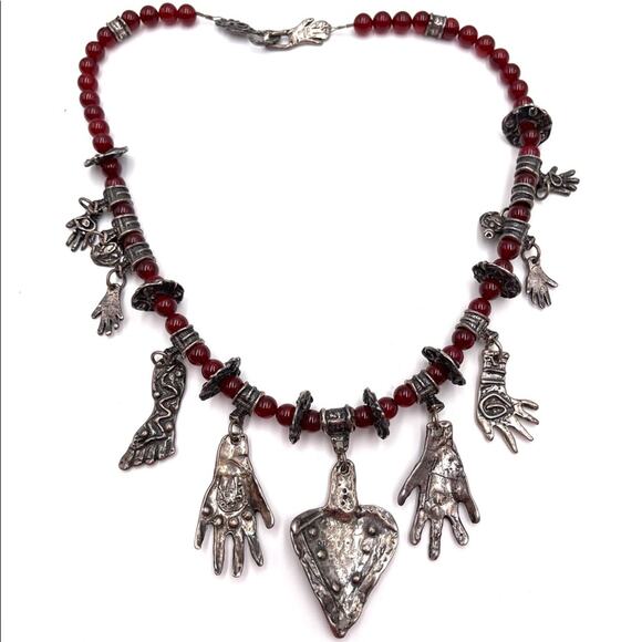 BOHO necklace glass & metal charms hand-beaded NEW
